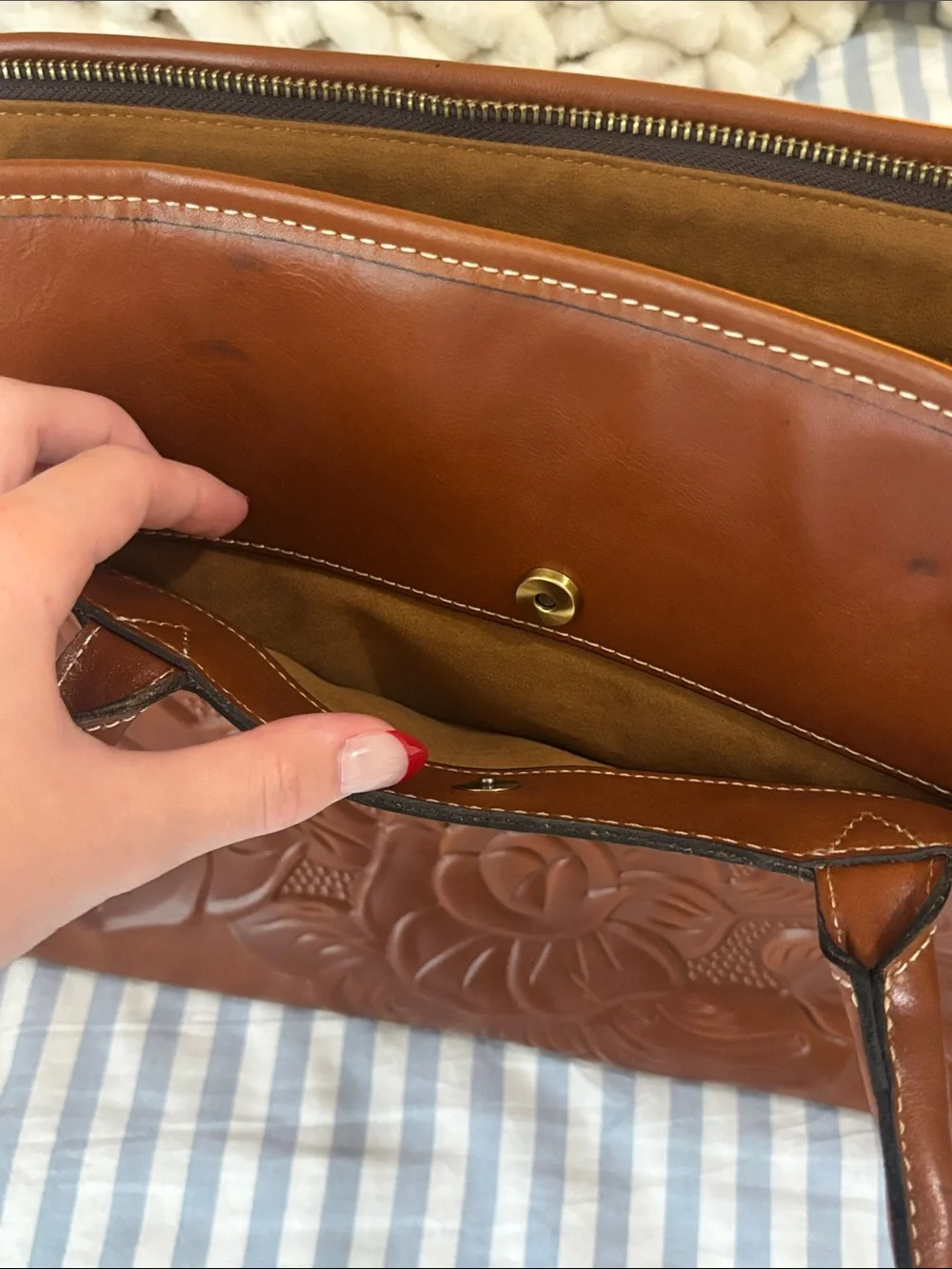 Patricia Nash Paris Embossed Floral Leather Satchel - Florence Brown